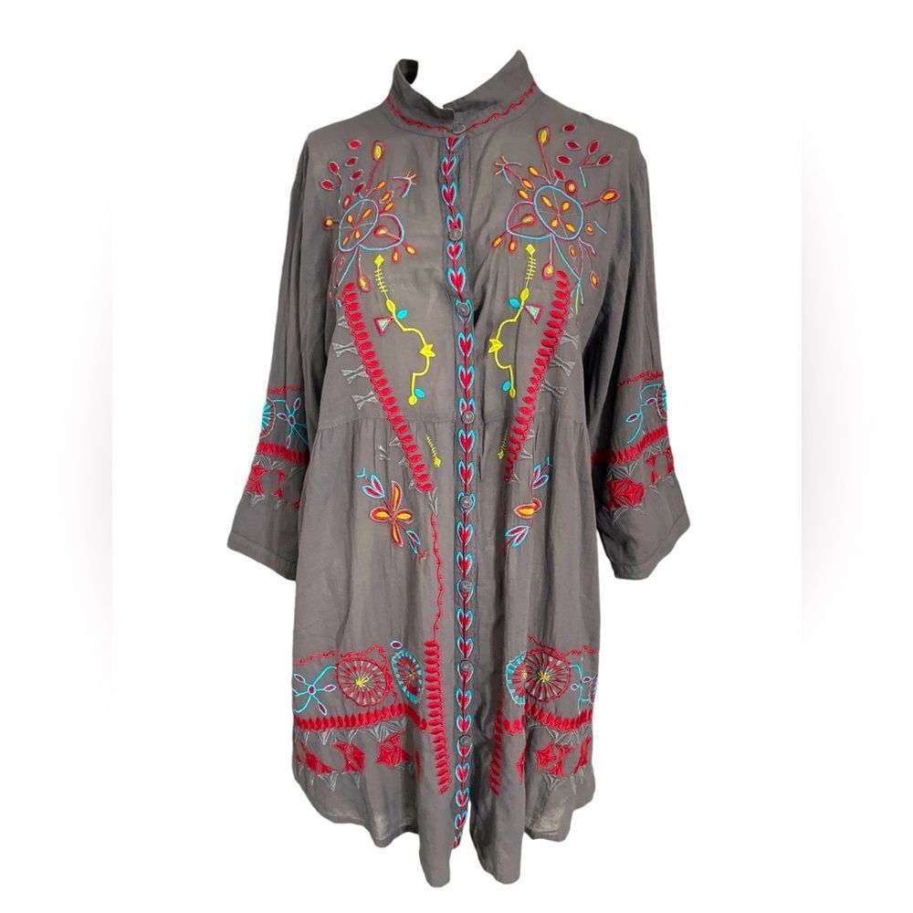 JOHNNY WAS BIYA EMBROIDERED TUNIC TOP SZ L